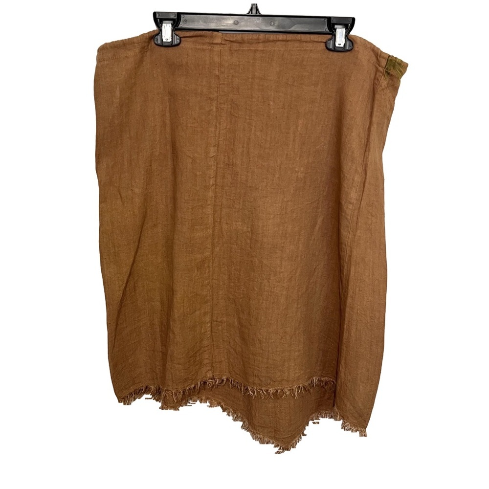 Women’s Tan Linen Skirt Palm Tree Leopard Flower Fringe Large Asymmetrical - Picture 7 of 9